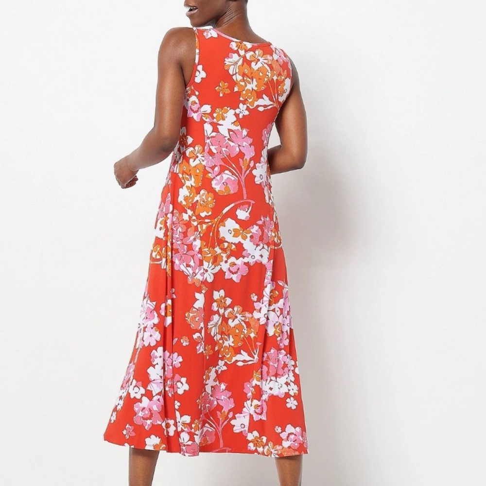 Susan Graver Liquid Knit Floral Size Medium Midi Dress Square Neck - Picture 2 of 8